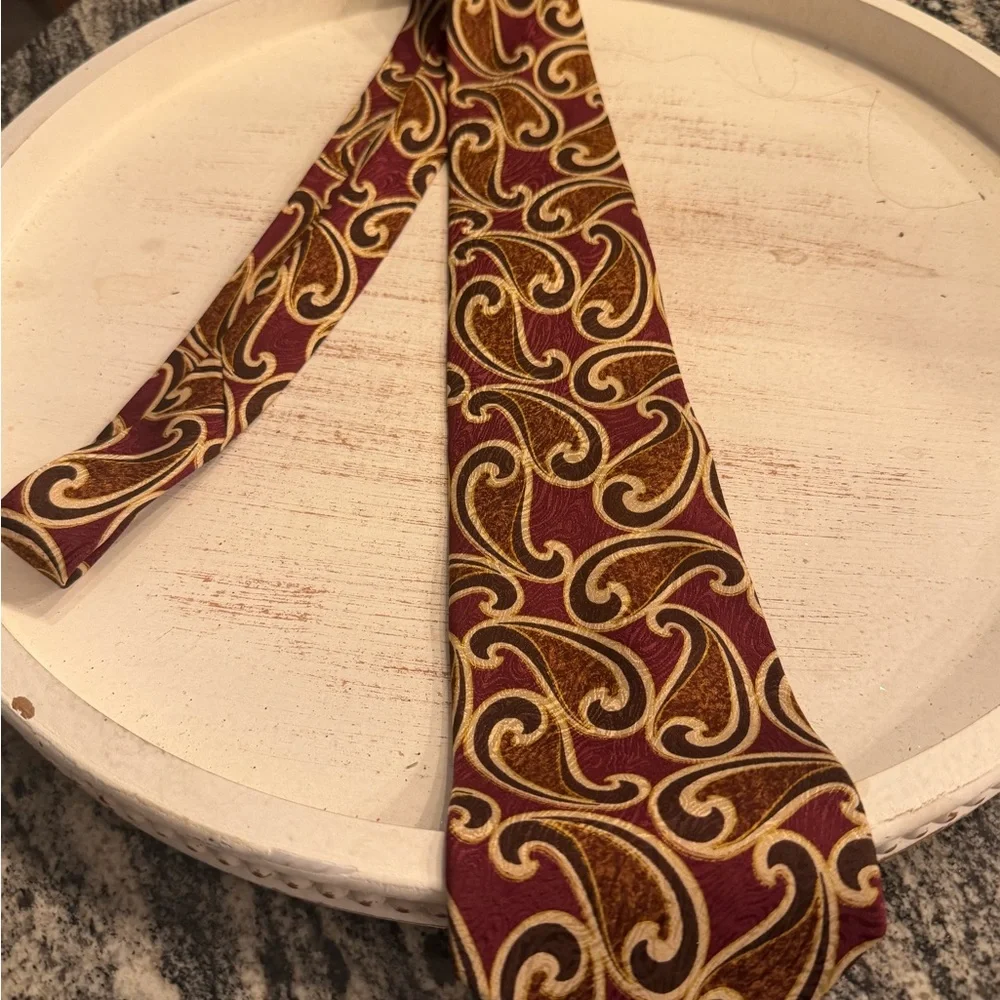 Ralph Lauren Burgundy and Gold Paisley Tie
